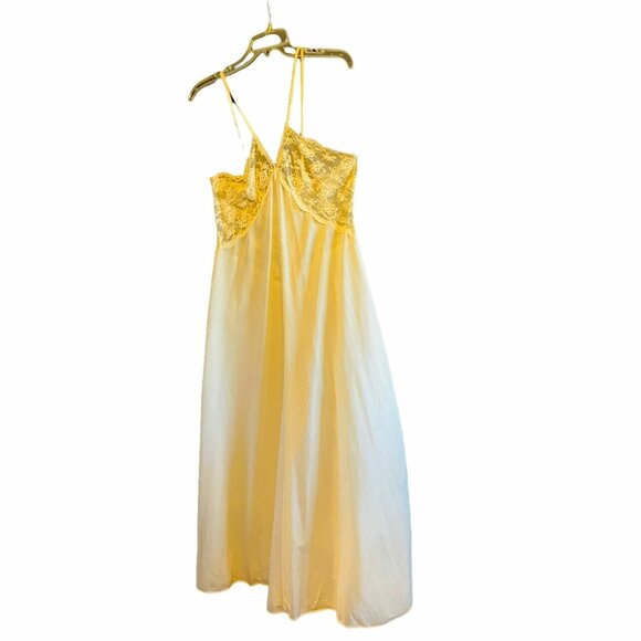 #4583 Vintage Miss Elaine beige nightgown sheer with lace size L - Picture 1 of 7